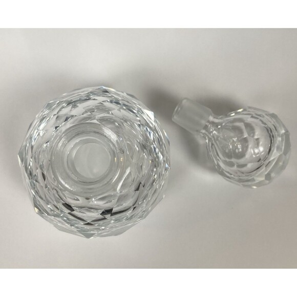 Cut Crystal Perfume Bottle w/Stopper Clear Faceted Diamond Vanity Gift Decor 5" - Picture 2 of 7